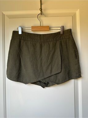 Olive Green Linen Mini Skort